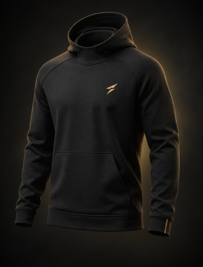 Black LCP performance hoodie with gold crest